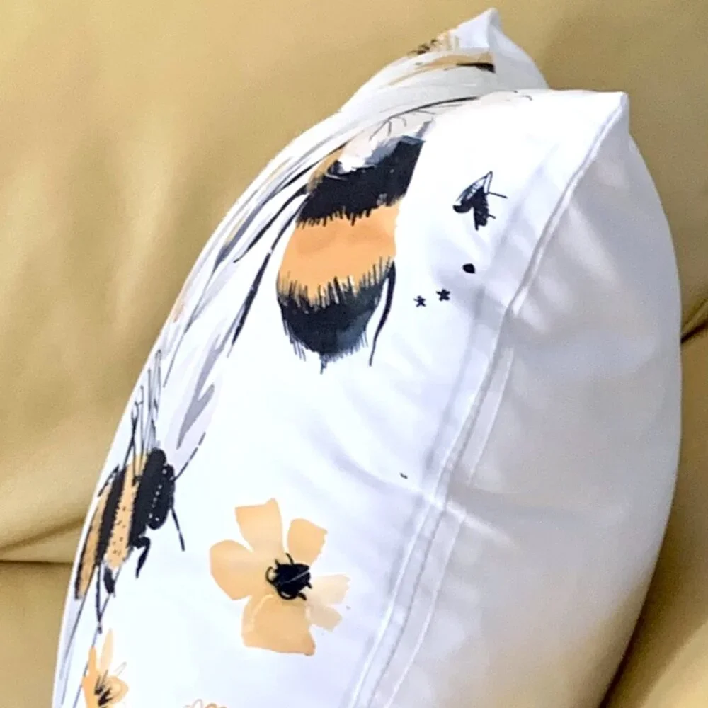 18" Sq Wildflower Meadow Flower Floral Bees Bumblebees Decorative Pillow Cover - Picture 6 of 6